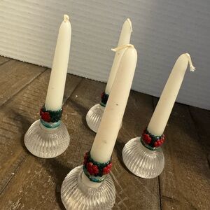 Set of Four Cream Taper Candles with Decorative Holders